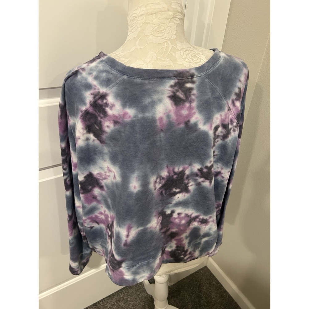 Urban Rebel Cropped Tie Dye Sweatshirt Sz L Oversized Blue Cotton Blend Trendy - Picture 5 of 14
